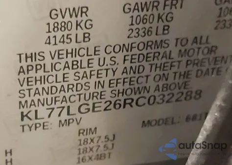 2024 Chevrolet Trax Fwd 1Rs z USA, uszkodzony, nr VIN KL77LGE26RC032288